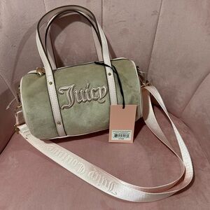 Juicy Couture Tan and Pink velvet barrel bag